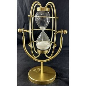 Vintage Gold Tone Metal Armillary Style Rotating Hourglass Sand Timer 10”